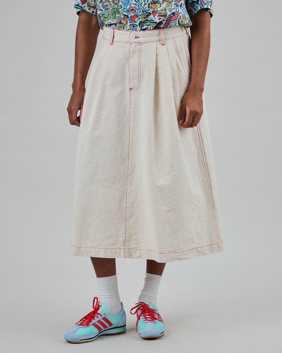 Denim Slub Midi Skirt Ecru
