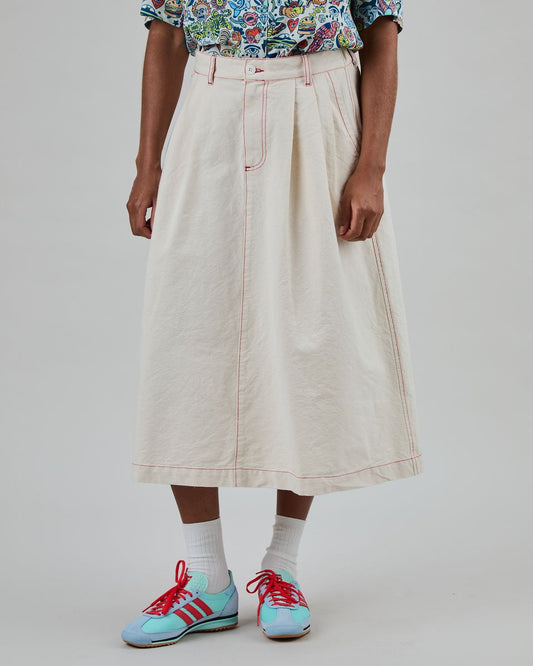 Denim Slub Midi Skirt Ecru