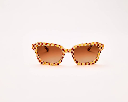 SARDINE - Demi - Toasted Moxie Checkered Square Sunglasses